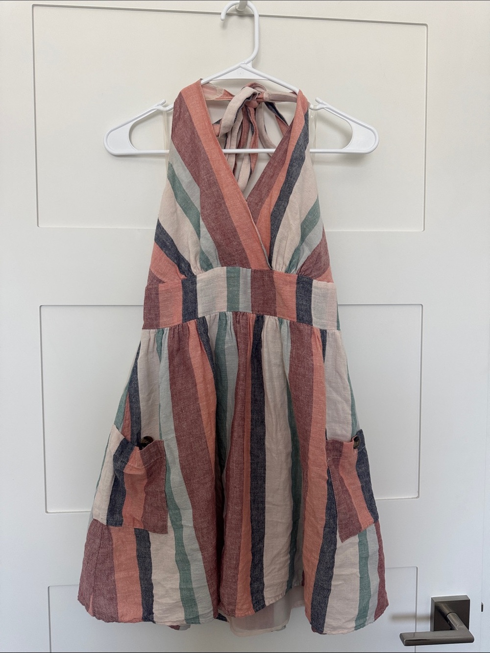 American Eagle Outfitters Striped Halter Dress in Coral, Sage & Navy